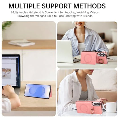 Compatible with Samsung Galaxy S25 Edge Wallet Case Screen Protector Crossbody Shoulder Strap Ring Buckle Stand Card Holder Magnetic Car Mount Phone Cover for S25Edge 25S S 25 25Edge Women Men Pink (Rose Gold / for S25 edge)