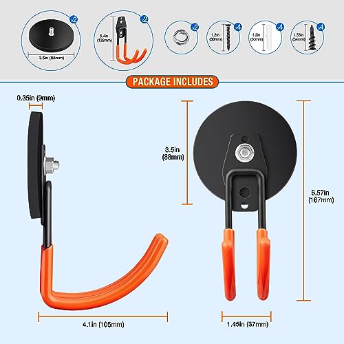 Large Strong Magnetic Hooks For Hanging Heavy Duty (3.5in Magnet-2 Pack Larger J Hooks-Orange)