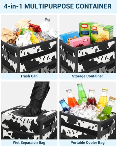 Car Trash Can with Lid (2.5 Gallons / Cow Print)