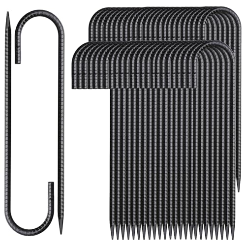 12 Inch Rebar Stakes 50 Pack J Hook Ground Stakes Heavy Duty Chain Link Fence Stakes Galvanized Anchors Metal Tent Stakes for Wire Fencing Concrete Forming Trampolines Camping Canopies Shed Swing (J-12"x5/16"-50pcs)