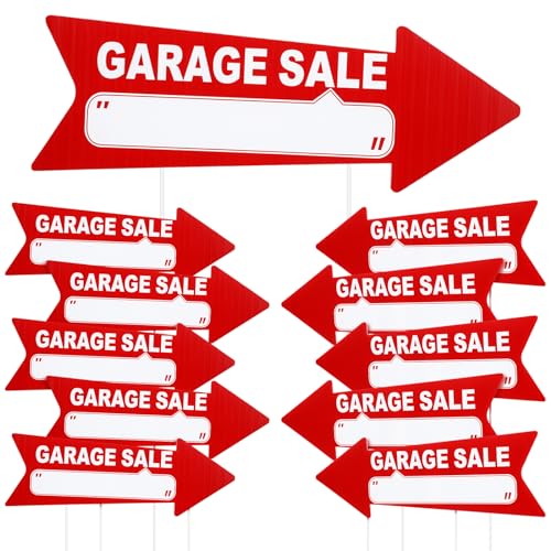 12 Pcs Garage Sale Signs with Stakes Double Sided (Red and White)