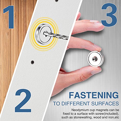 70 LBS Magnets with Screw Holes 6 Pack Force Neodymium Cup Magnet