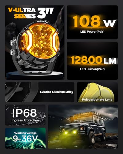 V Ultra Series 3 Inch Amber Fog Light Pods Round Offroad Lights (3-inch, Amber)