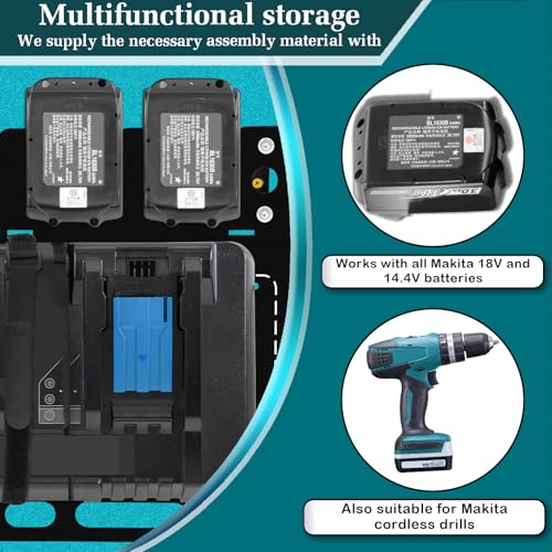 Wall Mount for Makita Battery Holder and DC18RC DC18RD Chargers (Black)