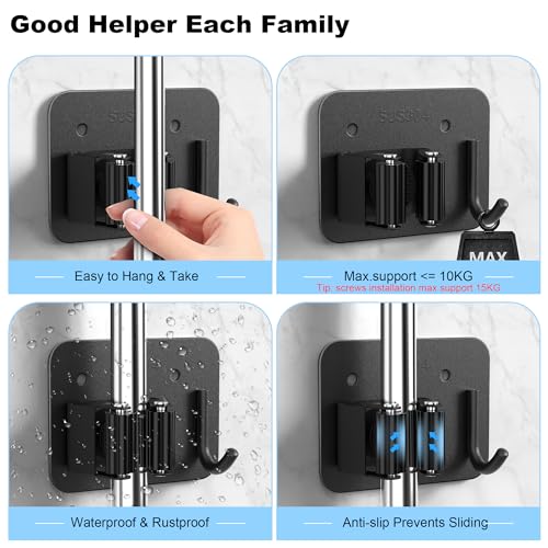4 Pack Broom Holder Wall Mount (C-Black / 4PCS Gripper)