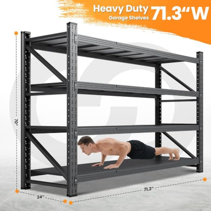 71.3” Wide Heavy Duty Metal Garage Shelving (Matte Black / 71"Wx24"Dx70"H)