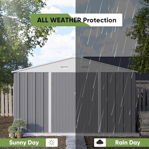 10x10 FT Outdoor Storage Shed with Floor Frame (Gray / 10x10 FT)