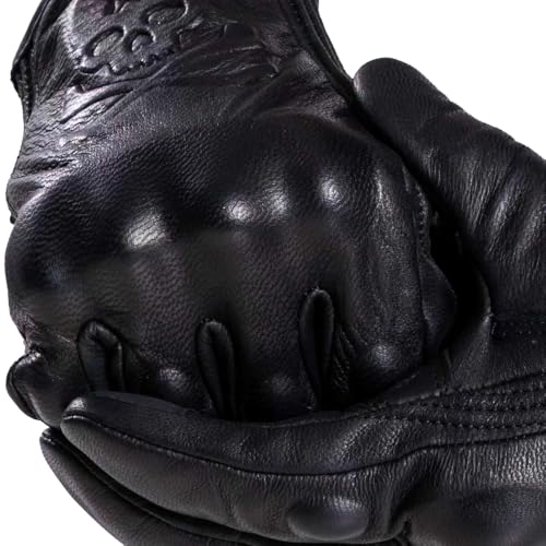 Goatskin Leather Motorcycle Motorbike Powersports Racing Gloves Reflective Skull Touchscreen for Men and Women Model (HEE7 / Small)