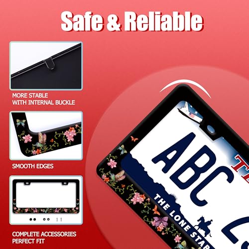 Colorful Butterfly Flowers Stainless Steel License Plate Frame for US Cars (Colorful Butterfly)