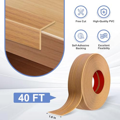 Wall Corner Protector Moulding Trim Peel and Stick (Light Brown Wood / 1.6 In x 40 Ft)