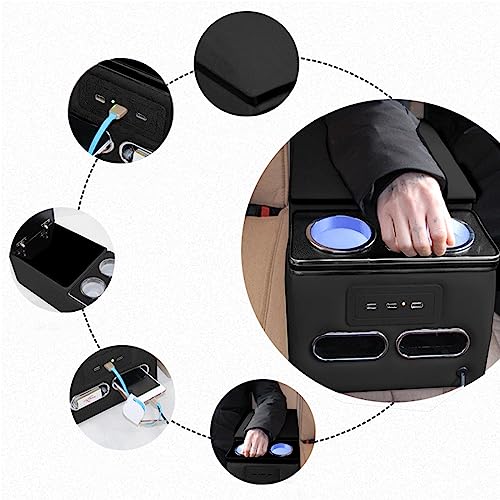 Center Console Organizer with LED Light and Cup Holders (Black)