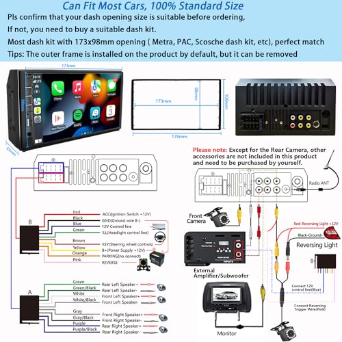 Double Din Car Stereo with Backup Camera & Dash Cam (with Carplay&Android auto + Dash Cam)