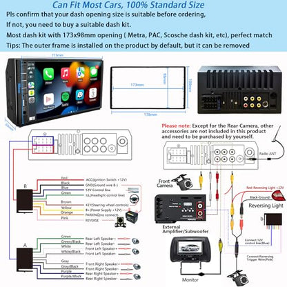 Double Din Car Stereo with Backup Camera & Dash Cam (with Carplay&Android auto + Dash Cam)