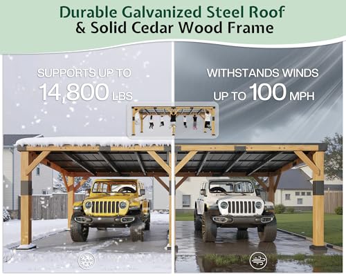 12x24x8.2 FT Heavy Duty Cedar Wood Carport for 2 Cars (12x24x8.2 FT)
