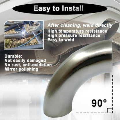 OD 1 Inch 90 Degree Stainless Steel Bend Tube 1” Exhaust Elbow Pipe for Car Modified Exhaust System 1" Piping Silver Tone (1”)