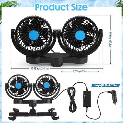 2 Pcs Dual Car Seat Fans for Portable USB Backseat Cooling 12v Headrest 360 Degree Rotatable Fan Powerful Electric Air Circulation for Vehicles SUV