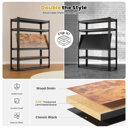 Storage Shelves Whith Thickened MDF Wood for House Pantry Organizer (R2-33.9"Wx15.4"Dx65.8"H,Black)