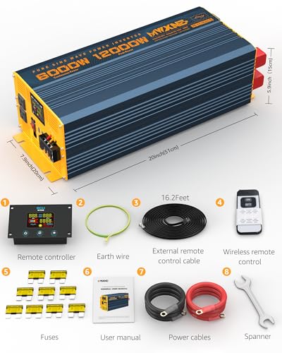 6000 Watt Power Inverter Pure Sine Wave 48V DC to 110V 120V Heavy Duty Inverter with Remote Control and LED Display (6000W- 48V)