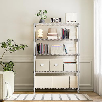 5 Tier Heavy Duty Metal Storage Shelving Unit (5 Tier, 17.7" D x 47.2" W x 72.3" H / Chrome)