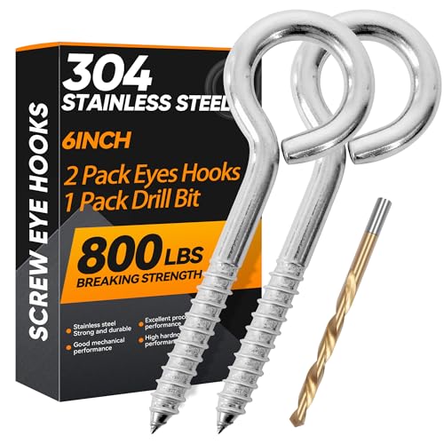 2Pcs 6 Inch Heavy Duty Screw Eyes Hooks (M10-6 Inch)
