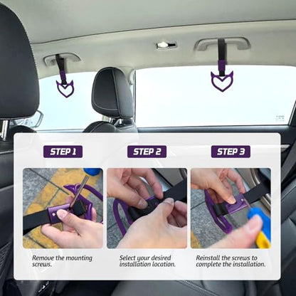 2 Pcs Devil Heart Shaped Car Handle Strap (Purple)