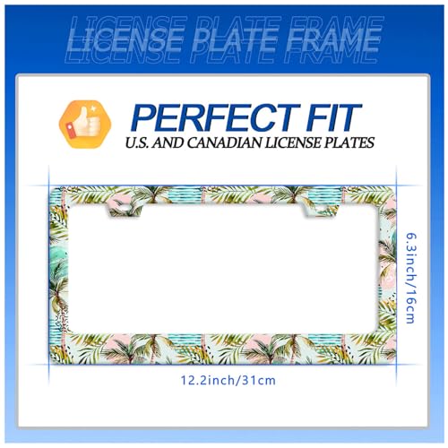 Plam Tree License Plate Frame Stainless Steel Accessory 12.3x6.3 Inch (Palm Tree Summer Hawaii)