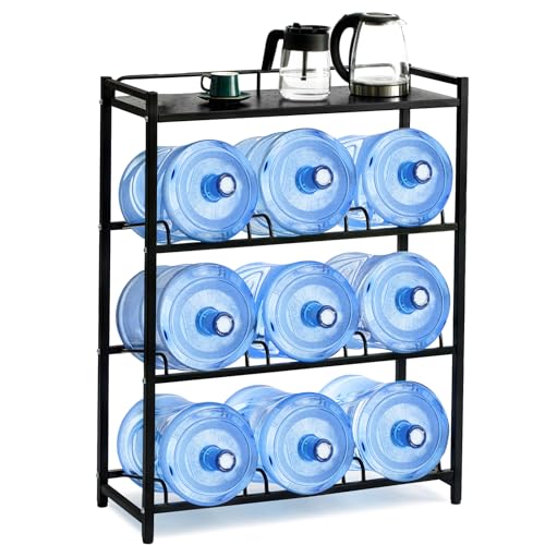 5 Gallon Water Bottle Holder 9 (Black / 9 Slot with top shelf)