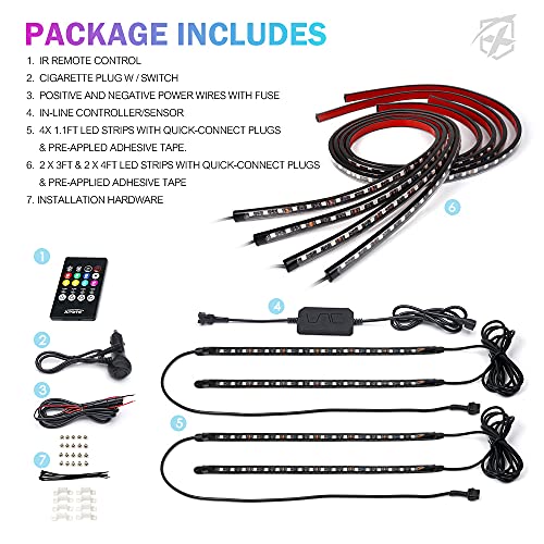 8Pcs Car RGB LED Strip Lights (8PCS Interior+Exterior)