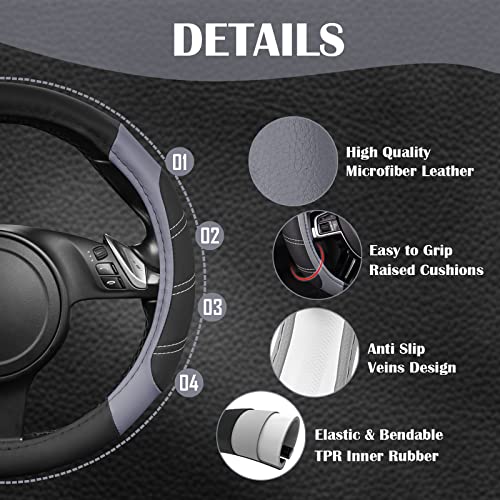 Line Rider Microfiber Leather Sporty Steering Wheel Cover Universal Fits for 95% Truck (Black＆Gray / Standard[14.5"-15"])