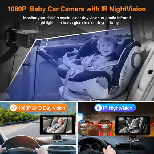 Baby Car Camera with 7" Wireless CarPlay Screen