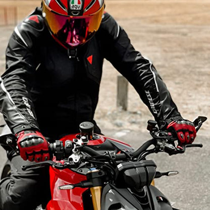 Mens Leather Motorbike Gloves KM046 Oxblood (Medium / Oxblood/Black)