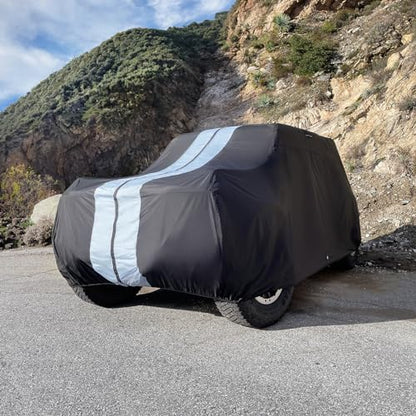 SUV Car Cover All Weather for 1966 (55. Bronco without Spare Tire 1966-1977 / Black / Gray (Stripe))