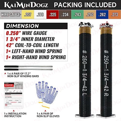 Pair of 1.75" Garage Door Torsion Springs Set with Non (0.250 x 1.75'' x 42'')