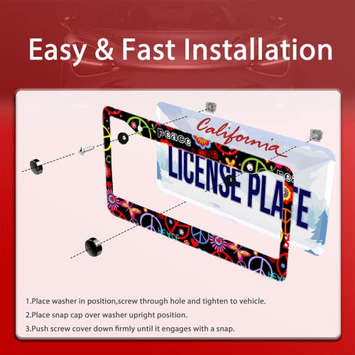 Hippies Peace Flower Stainless Steel License Plate Frame Fits US Standard (Hippies Peace Flower)