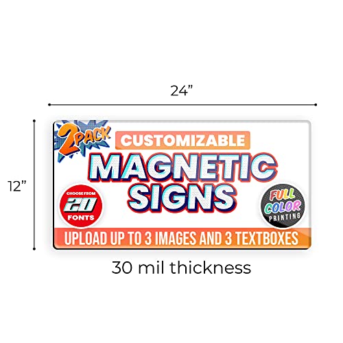 2-Pack,12"x24" Custom Magnet Signs in Full Color for Business and Advertising, 30 mil Customized Vinyl Car Magnets, Personalized Magnetic Sheets for Company Storefront & Vehicles (Rounded Corners) (Rounded Corners)