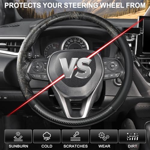 Steering Wheel Cover 14.5" (Standard size[14 1/2''-15''] / 1. Black with Carbon Fiber Pattern)