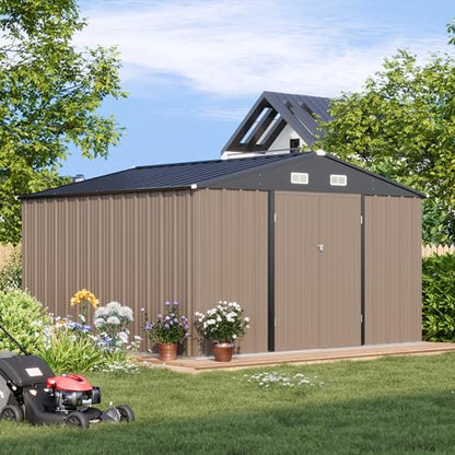 10x10 FT Metal Storage Shed (Brown / 10x10 FT)