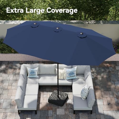 15ft Large Outdoor Patio Umbrella with Base Included (Navy Blue)
