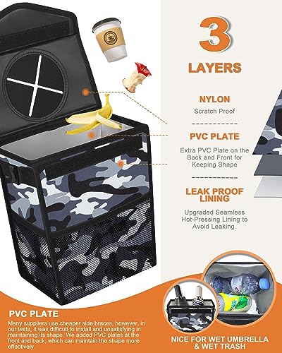 Car Trash Can with Lid Leakproof Car Garbage Bag Vehicle Trash Bin (2 Gallons / Camo Grey)