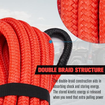 Kinetic Recovery Rope Kit with 2 Soft Shackles (Red / 1” x 30FT)
