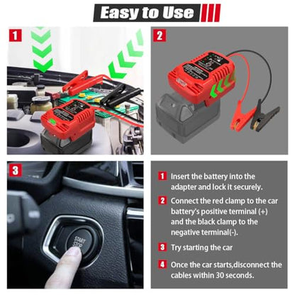 Car Jump Starter Adapter for Milwaukee 18V Battery Powered with 12V Jumper Cables &Clamps for 3.5L Vehicles (For Milwaukee M18 18V Battery)