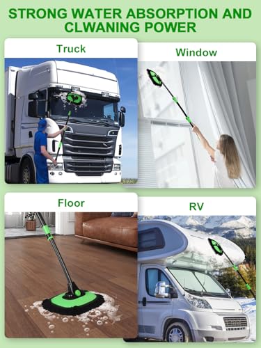 53" 15° Curved Car Wash Brush with Long Handle High Density Chenille Soft Bristle Brush Head Suitable for Cleaning Detail Roof Wheel Windshields Truck SUV RV Window