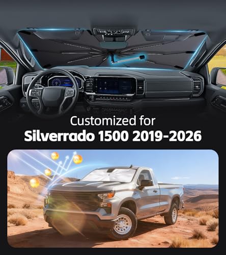 Windshield Sun Shade for Chevy Silverado 1500 2019 (Fit for Chevrolet Silverado 1500 2019-2026)
