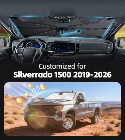 Windshield Sun Shade for Chevy Silverado 1500 2019 (Fit for Chevrolet Silverado 1500 2019-2026)