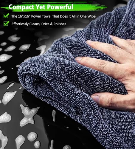2 Pack 16"x16" Car Detailing Drying Towels (Green/Grey / 2 Pack (16" x 16"))