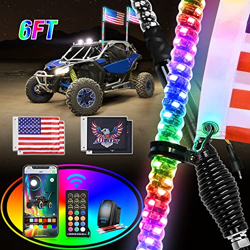 2PCS 6FT RGB LED Whip Light Remote App Control for ATV UTV Polaris (6FT -2PCS / RGB-Remote APP Control)