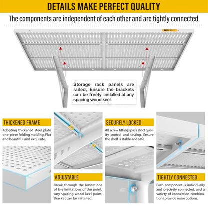 4Pack 2x3ft Adjustable Metal Garage Wall Shelving Heavy Duty Garage Storage Shelf Wall Mounted White (2x3ft-4Pack / White)