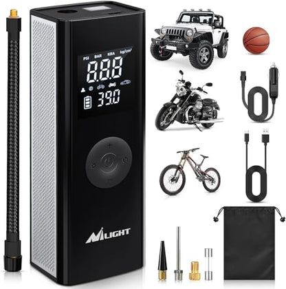 Tire Inflator Portable Air Compressor Battery Powered Rechargeable 12VDC 150PSI Cordless Tire Pump w (Cordless Tire Inflator Air Compressor)