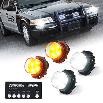 White Amber LED Hideaway Strobe Lights Kit (White Amber / 4 pcs)