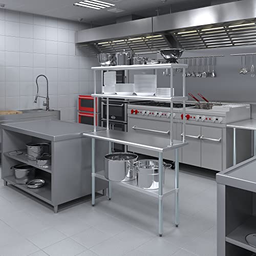 Stainless Steel Work Table Double Tier Overshelf 18" x 48" Work Table + 12" Overshelf (18" x 48" Work Table + 12" Overshelf)
